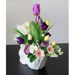 STROIK WIOSNA Ceramiczny BIAŁY ZAJĄC z kwiatami odc. FIOLET BIEL